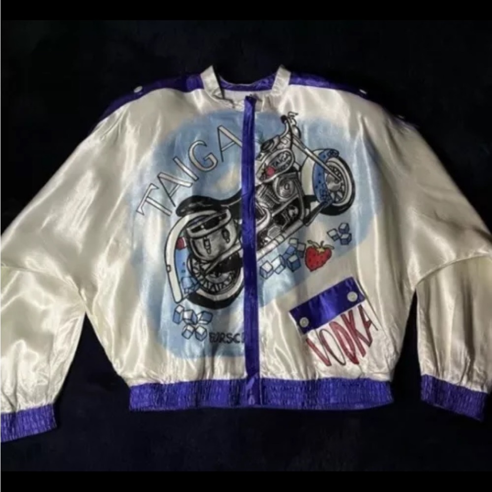 RARE VINTAGE RENATA VODKA PASSION AIRPLANE BOMBER BIG LOGO JACKET Sz XL - Picture 2 of 12